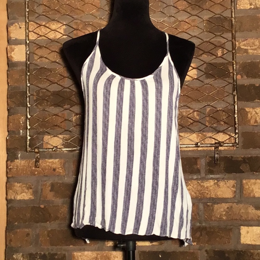 Everly tank top split back blue whit stripes rayon S